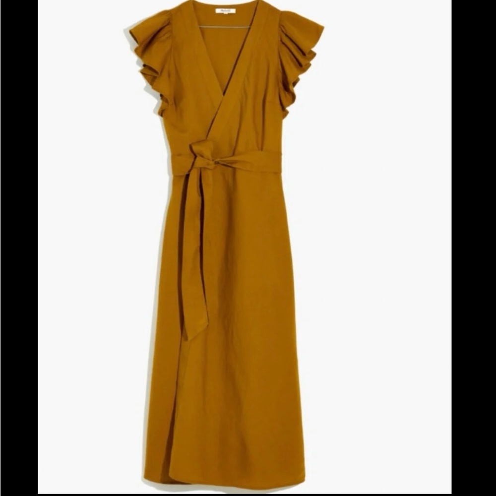 NWT Madewell Wrap Linen Midi Dress - mustard. Pet free & smoke free house.